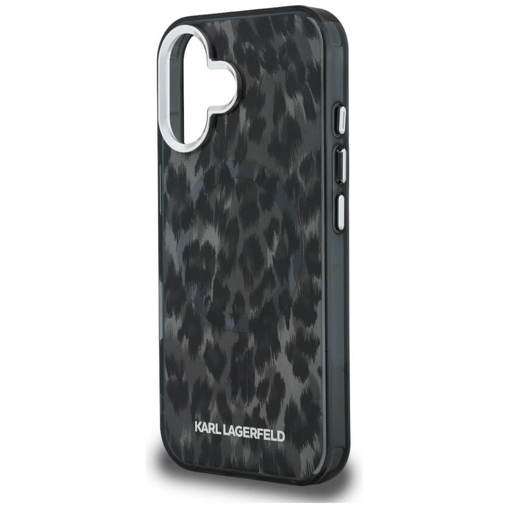 Carcasa Karl Lagerfeld IML Leopard Pattern cu MagSafe compatibila cu iPhone 16, Negru