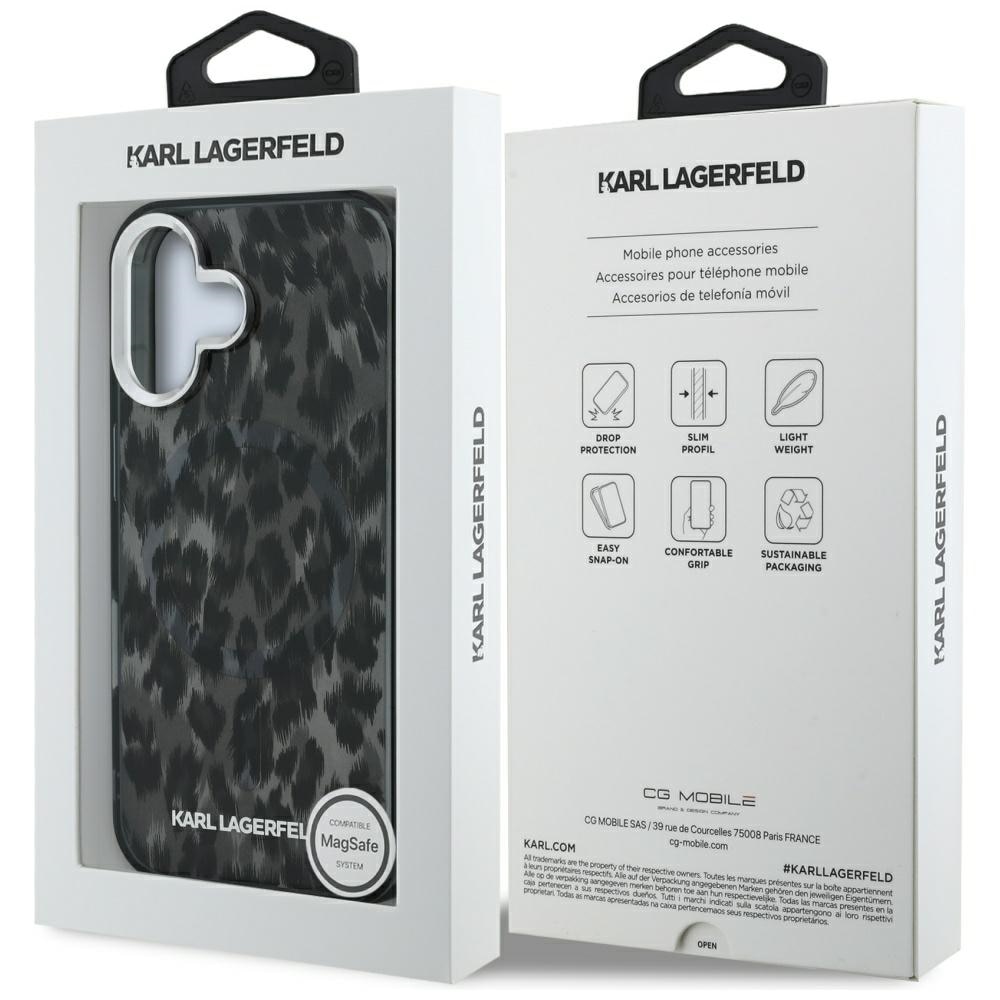 Carcasa Karl Lagerfeld IML Leopard Pattern cu MagSafe compatibila cu iPhone 16, Negru