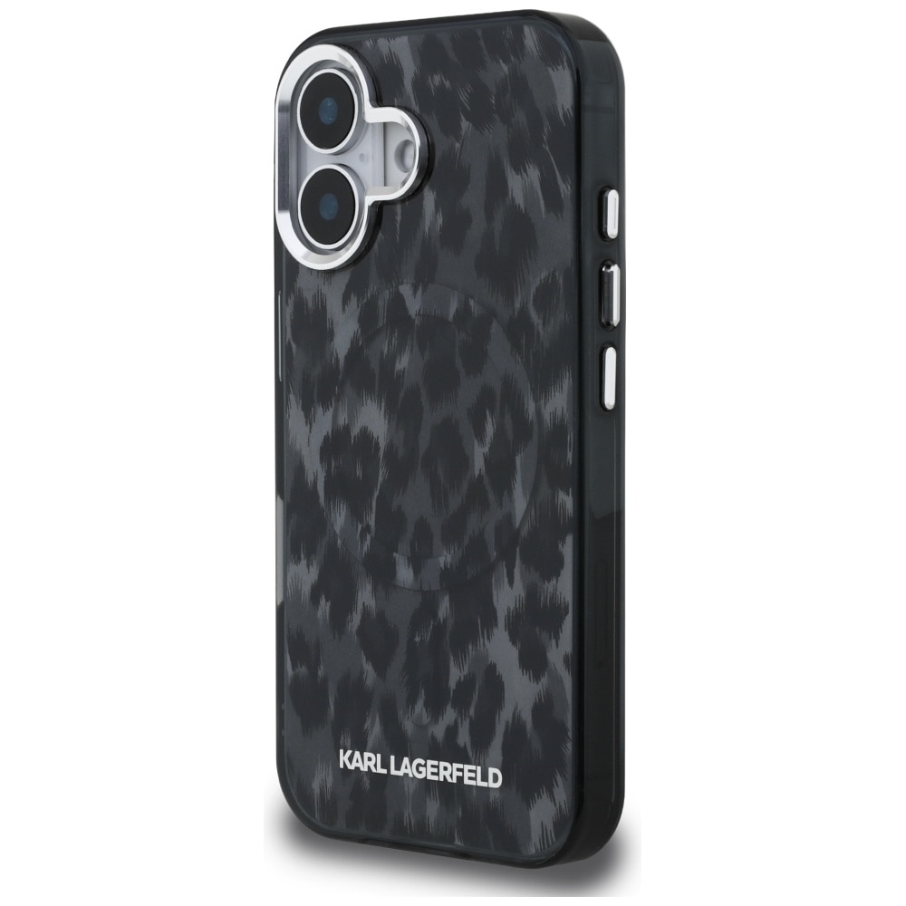 Carcasa Karl Lagerfeld IML Leopard Pattern cu MagSafe compatibila cu iPhone 16, Negru