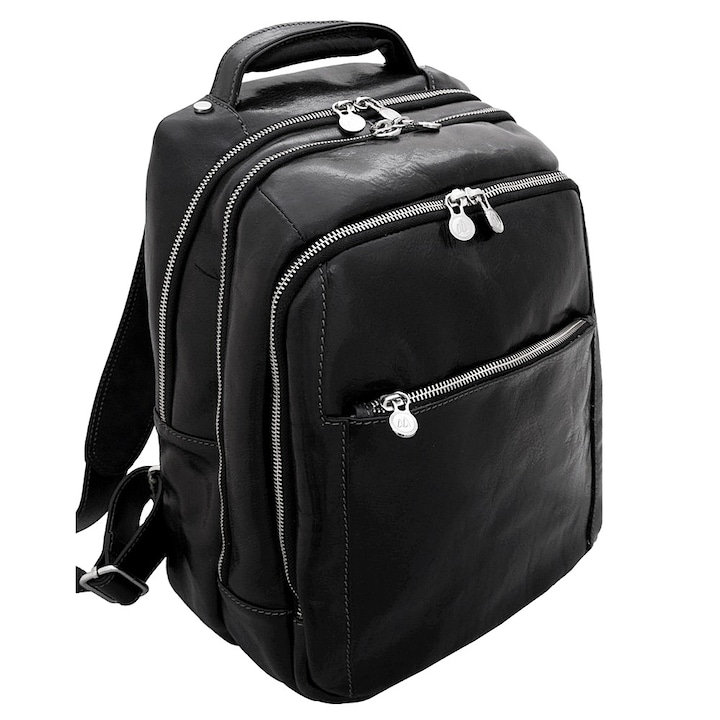 Rucsac pentru laptop din piele naturala vachetta, Util Land Fashion, negru, RL4055