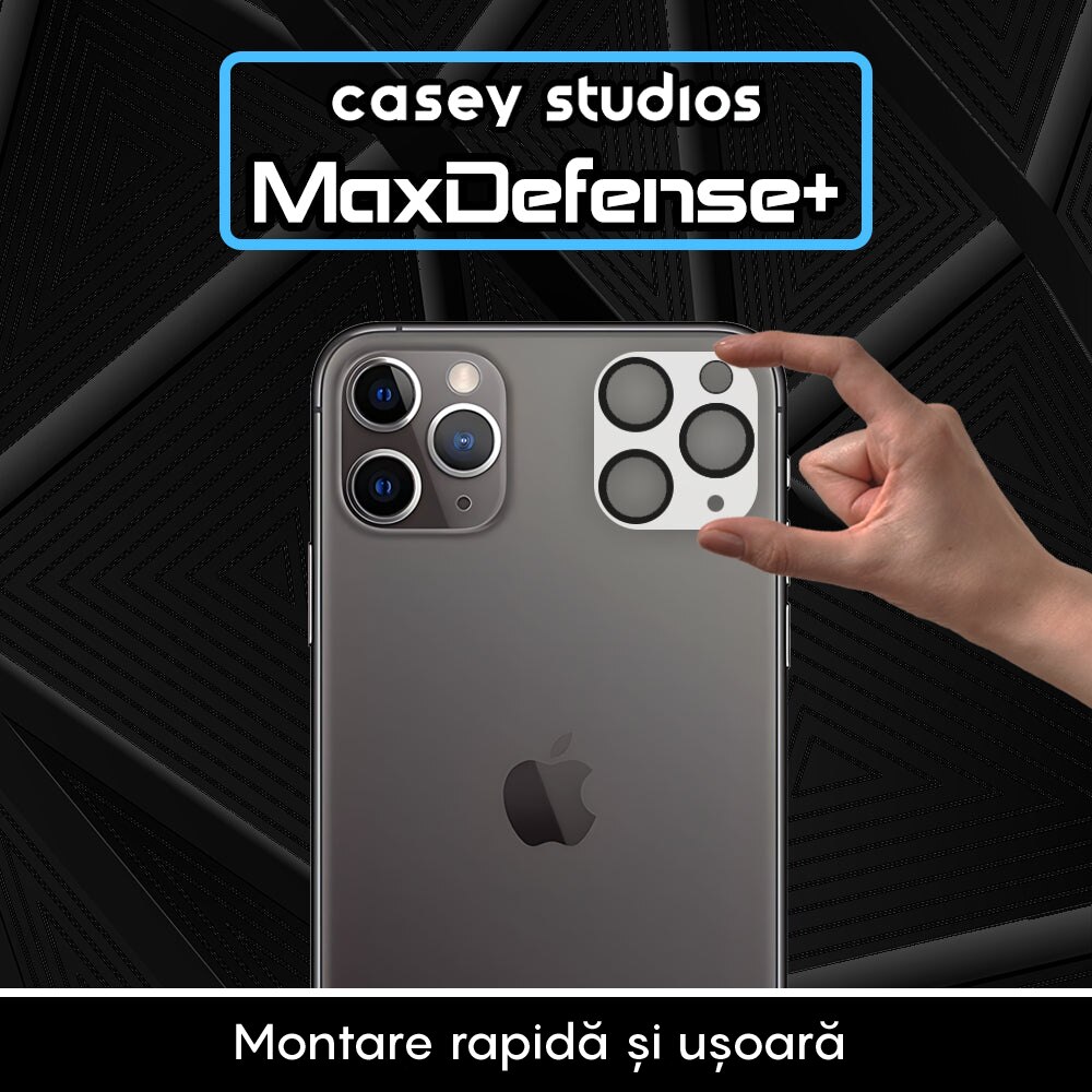 Set 2x Folie Sticla Camera compatibil cu iPhone 11 Pro Max / 11 Pro, CASEY STUDIOS™ MaxDefense+, Protectie Securizata, Duritate 9H, Full Cover, Anti Zgarieturi, Ultra HD, Protectie Profesionala Camere 3D, Anti Zgarieturi, Anti Socuri