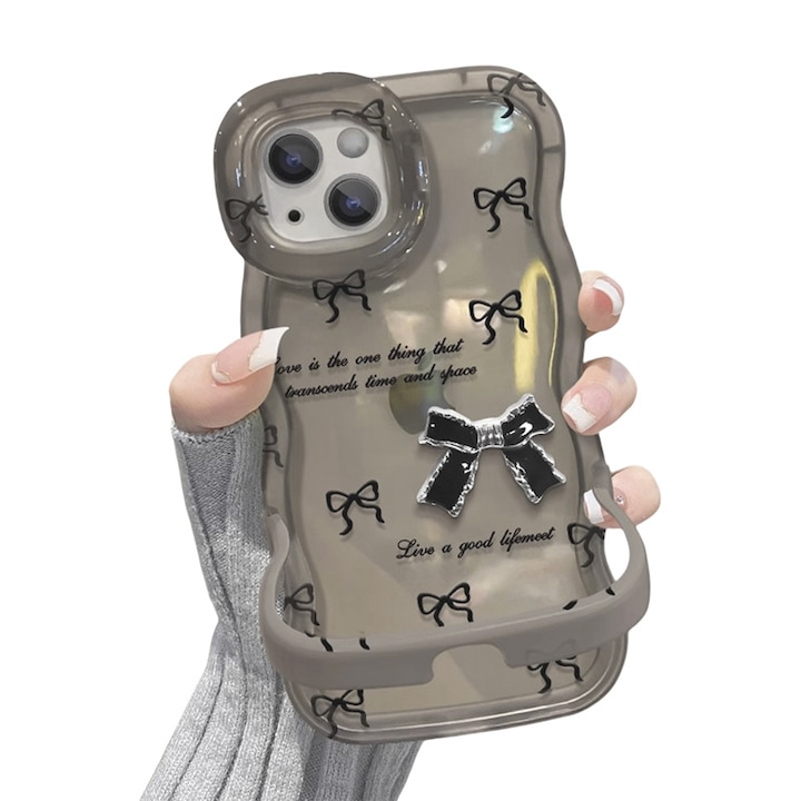 Husa protectie telefon, Pentru iPhone 16 Pro Max, cu Suporturi Duble, Silicon, Papion, Negru