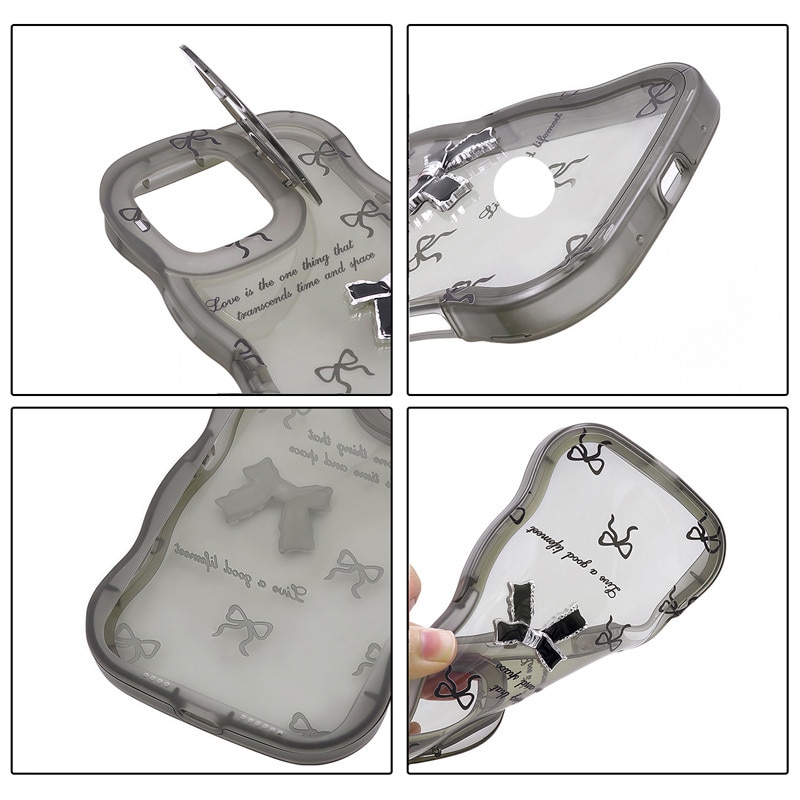 Husa protectie telefon, Pentru iPhone 16 Pro Max, cu Suporturi Duble, Silicon, Papion, Negru