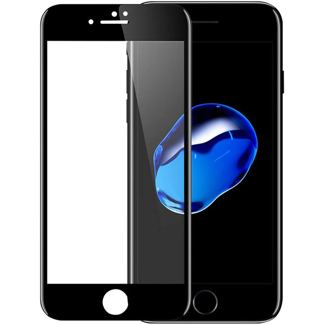 Folie protectie din sticla PlanetPhone compatibila cu iPhone 7 Plus / iPhone 8 Plus, full cover, full glue, lipici pe tot ecranul, negru