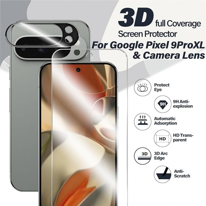 Set 2 Folii Protectie Ecran si 2 Folii Protectie Camera pentru Google Pixel 9 Pro XL, Sticla Securizata, Transparenta, Anti-Zgarieturi