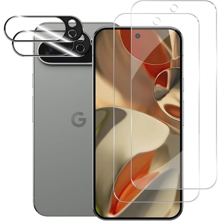 Set 2 Folii Protectie Ecran si 2 Folii Protectie Camera pentru Google Pixel 9 Pro XL, Sticla Securizata, Transparenta, Anti-Zgarieturi