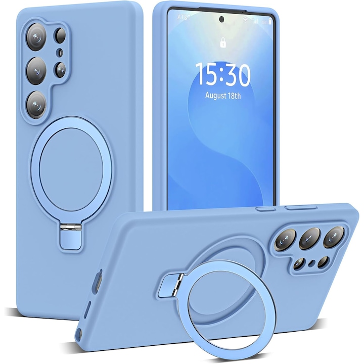 Husa telefon pentru Samsung Galaxy S25 Ultra, silicon moale, suport magnetic, protectie militara, ultra-subtire, Albastru deschis