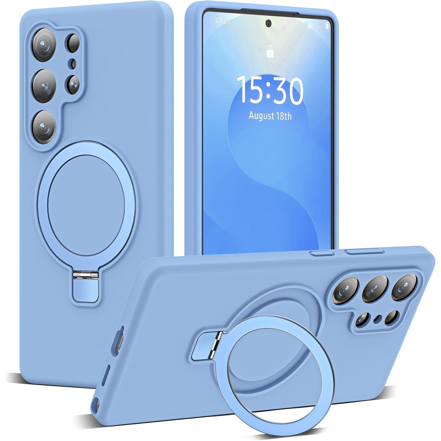 Husa telefon pentru Samsung Galaxy S25 Ultra, silicon moale, suport magnetic, protectie militara, ultra-subtire, Albastru deschis
