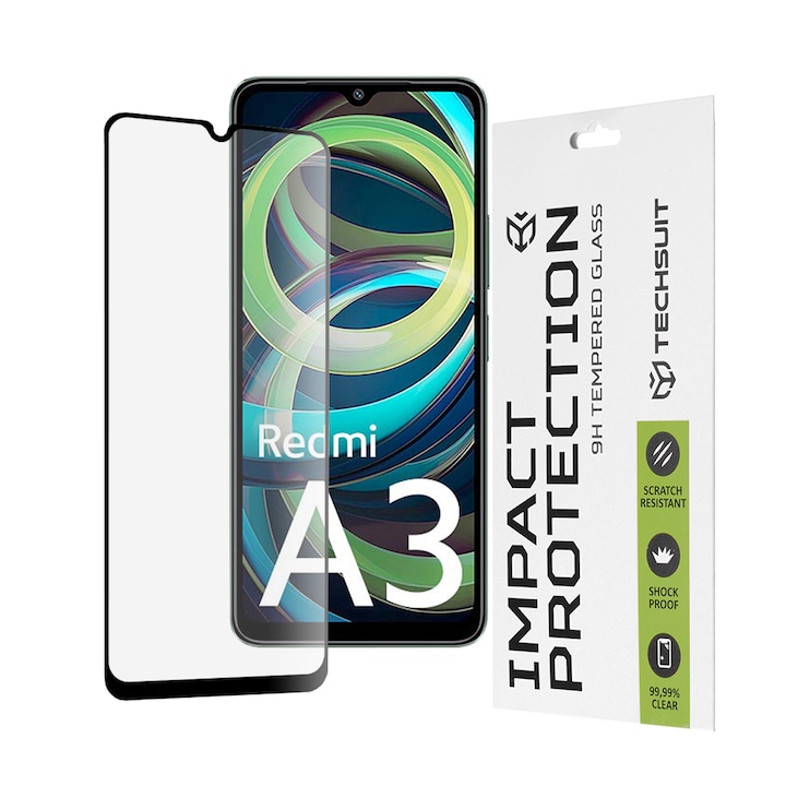 Folie ecran sticla securizata Xiaomi Redmi A3 Techsuit 111D Full Glue Full Cover, negru