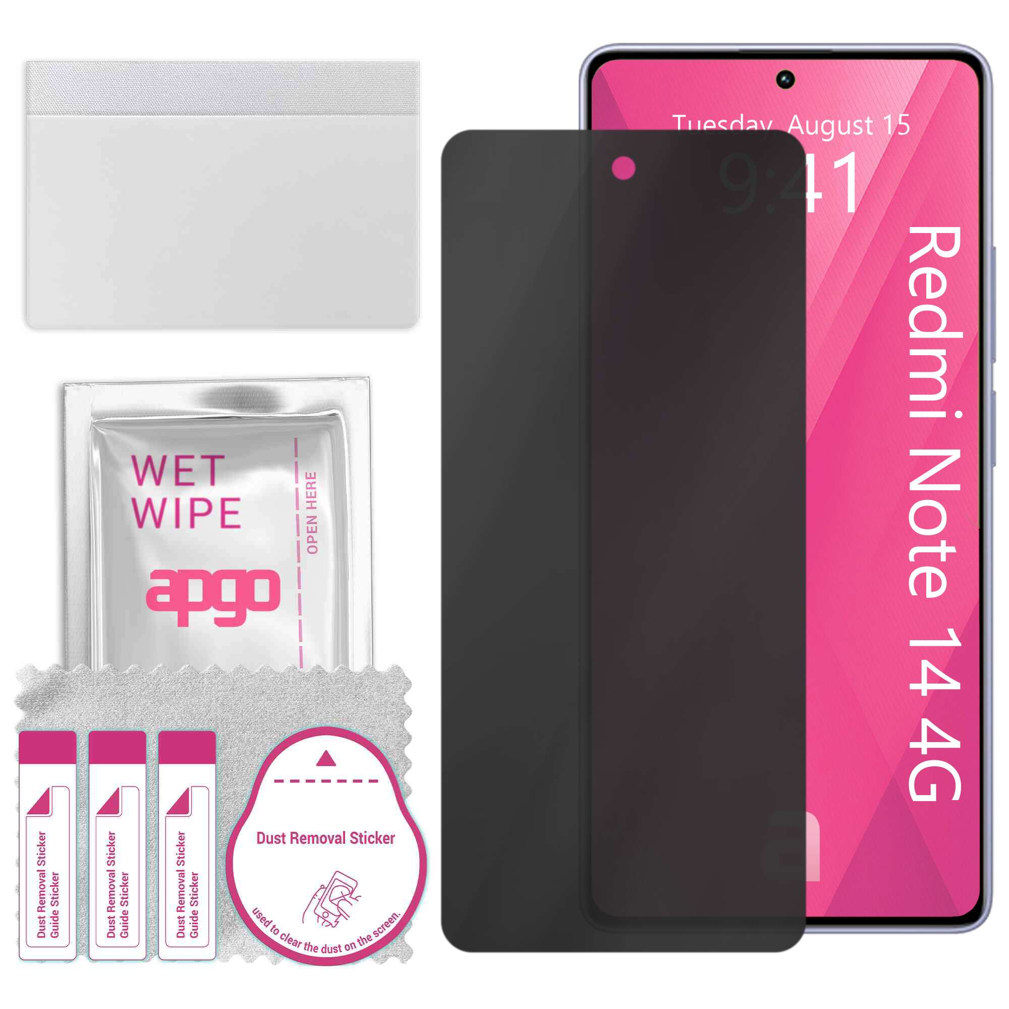 Sticla de protectie PRIVACY apgo pentru Xiaomi Redmi Note 14 4G (Global) – sticla hibrid, full glue, flexible glass