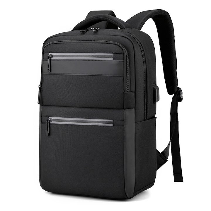 Geanta pentru computer de 15,6 inchi, Fudisenn®, rucsac de bagaje multifunctional, capacitate mare, stocare in mai multe straturi, rezistenta la apa, cu port de incarcare USB, mufa pentru casti, benzi reflectorizante, se poate fixa pe valiza, negru