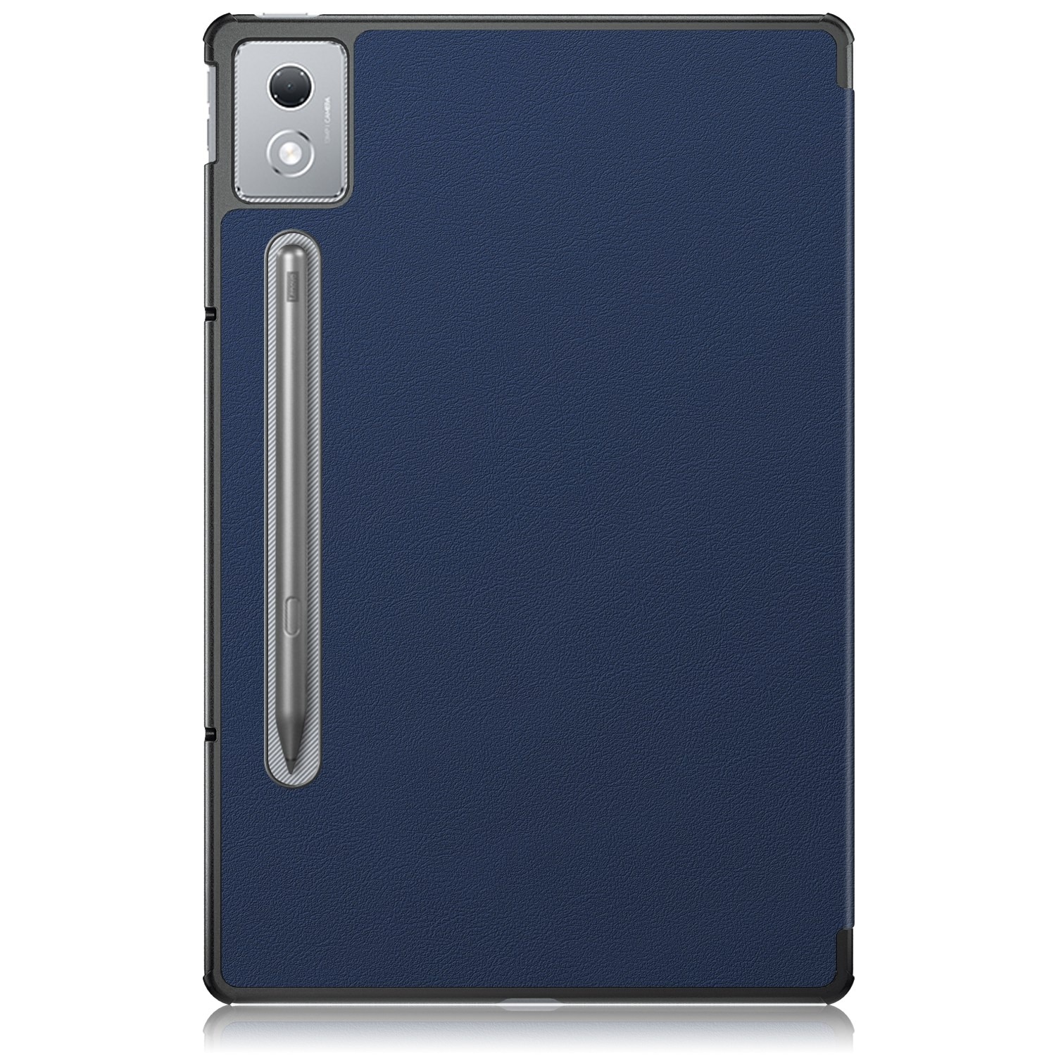 Husa tableta pentru Lenovo Tab P12 12.7, piele pura, design cu 3 plieri, capac inteligent, albastru inchis