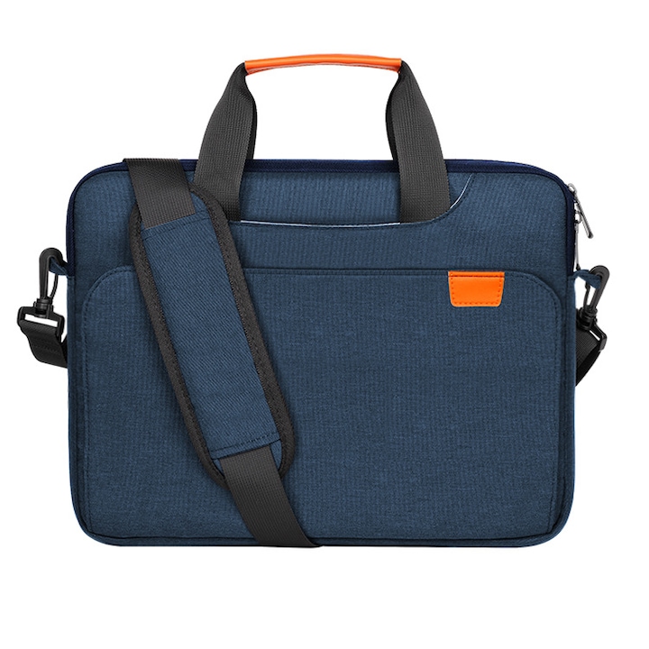 Geanta pentru laptop, Aiorber, 14.1 inci, stil crossbody, protectie completa la 360°, 6 compartimente, impermeabila, captuseala groasa din plus, albastra
