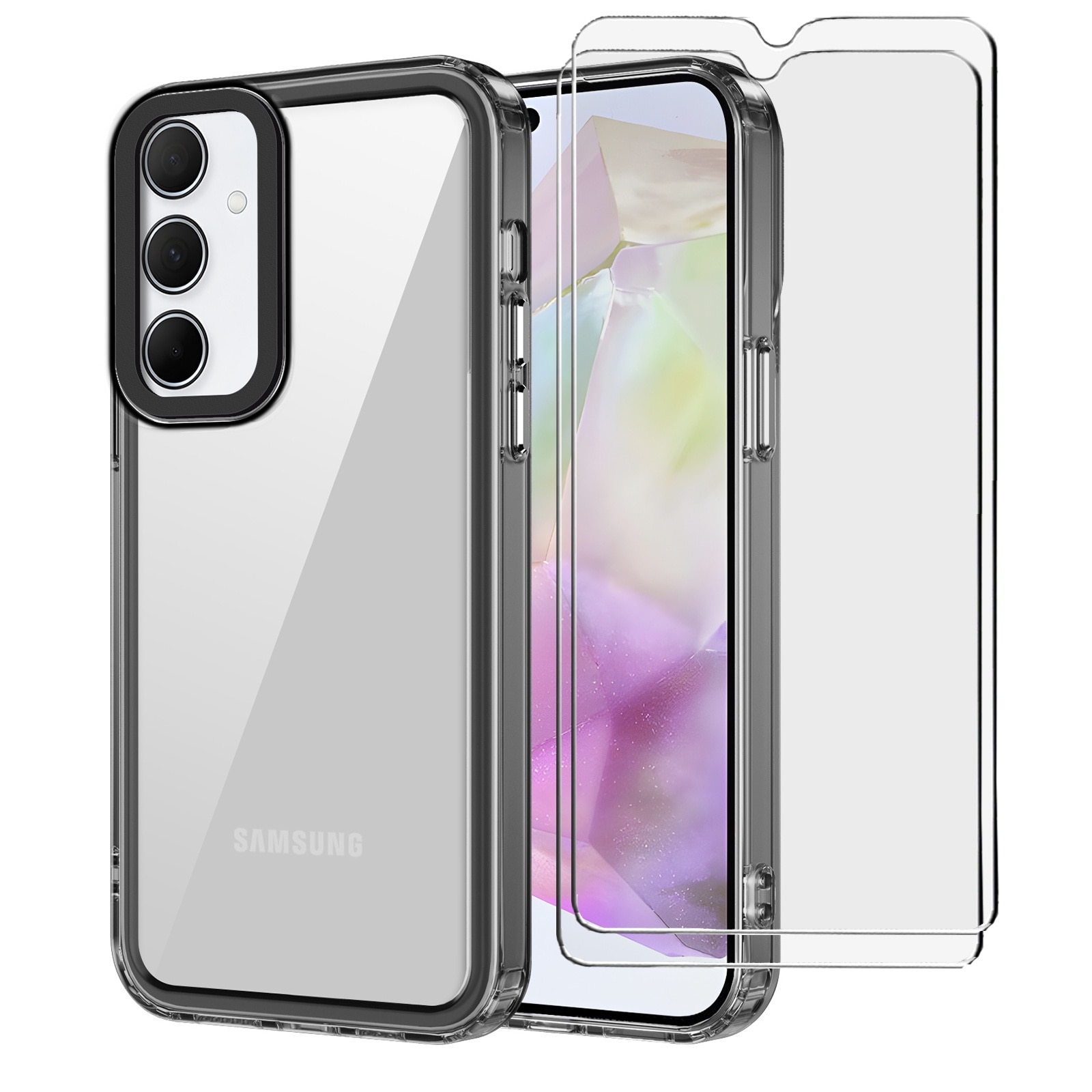 Husa pentru Samsung Galaxy A35, Husa telefon rezistenta la socuri si 2 folie securizata, Negru