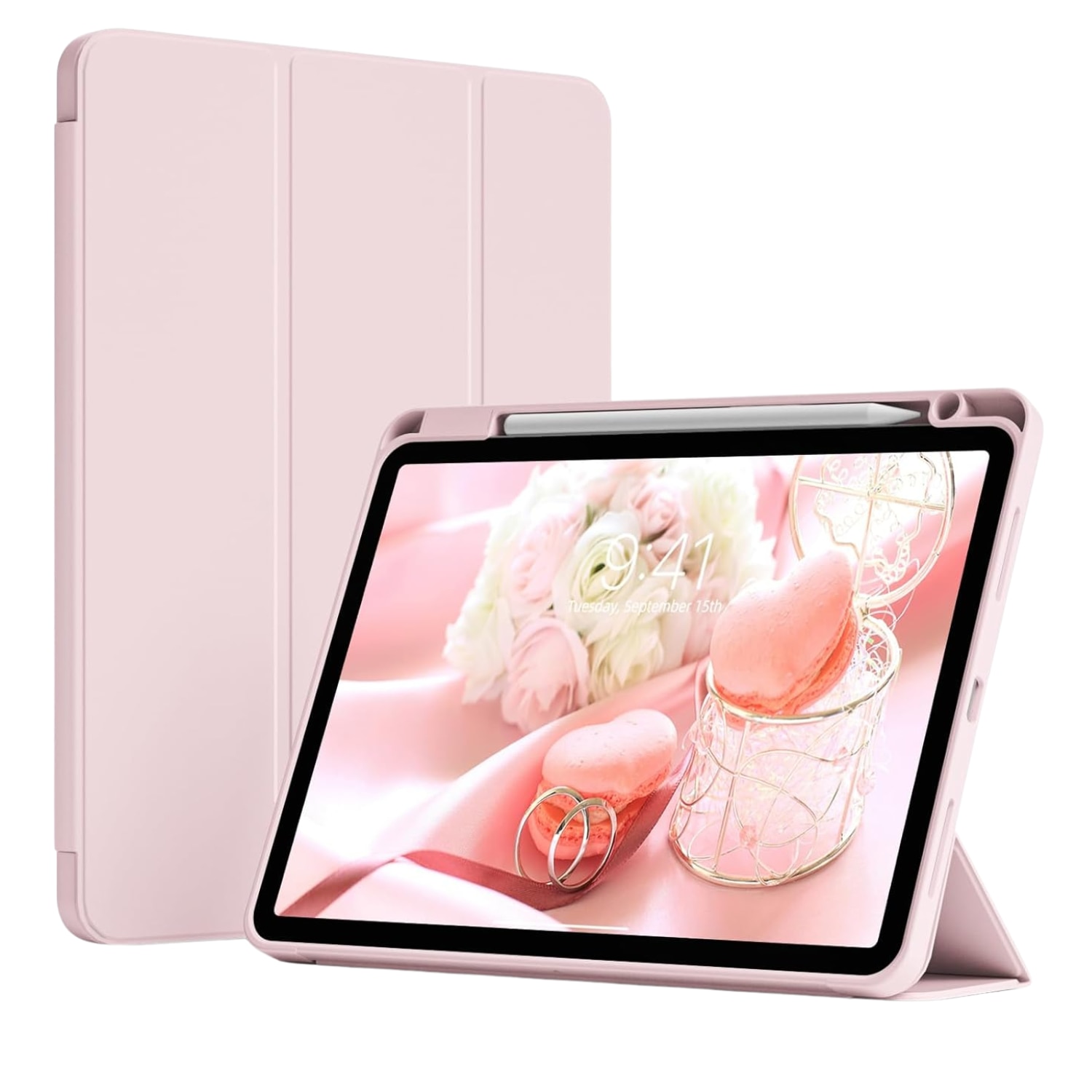 Husa pentru iPad Air 11 (2024) / Air 11 (2025) Comari® EliteCover, protectie completa, functie stand trifold, suport stylus integrat, design elegant tip carte, Roz