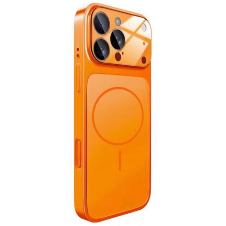 Husa magnetica ultra-subtire pentru iPhone 15 Promax – Sticla mata nano, protectie camera, Culoare Orange