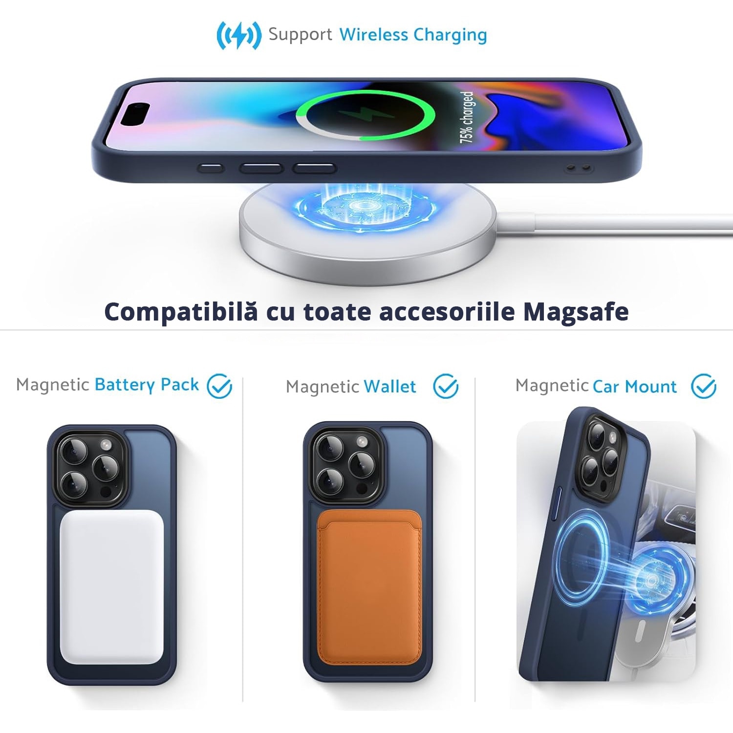 Husa pentru IPhone 16 PRO, MobileSmart MagSafe, Hybrid ultra slim, carcasa spate Antisoc, hardcase, Blue