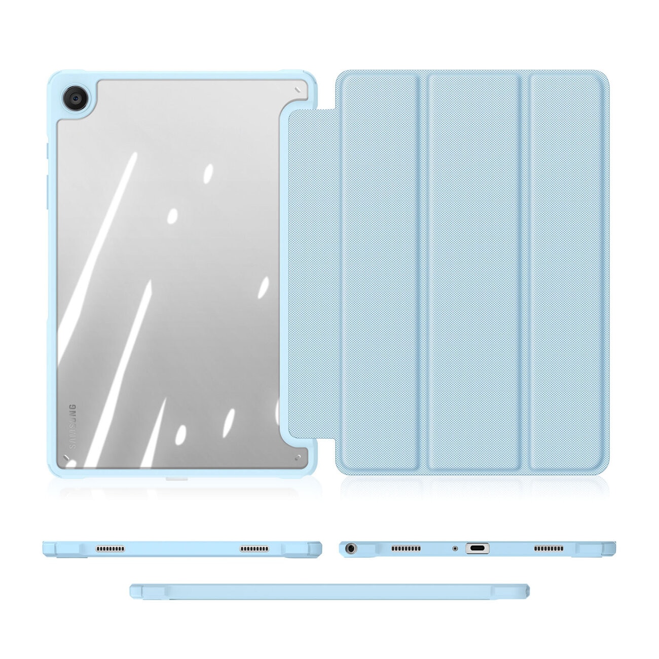 Husa premium pentru Samsung Galaxy Tab A8 (X200/X205), 10.5", Sigloo, interior de piele sintetica, suport Smart Pen, spatele din policarbonat transparent, rezistent la socuri, Blue