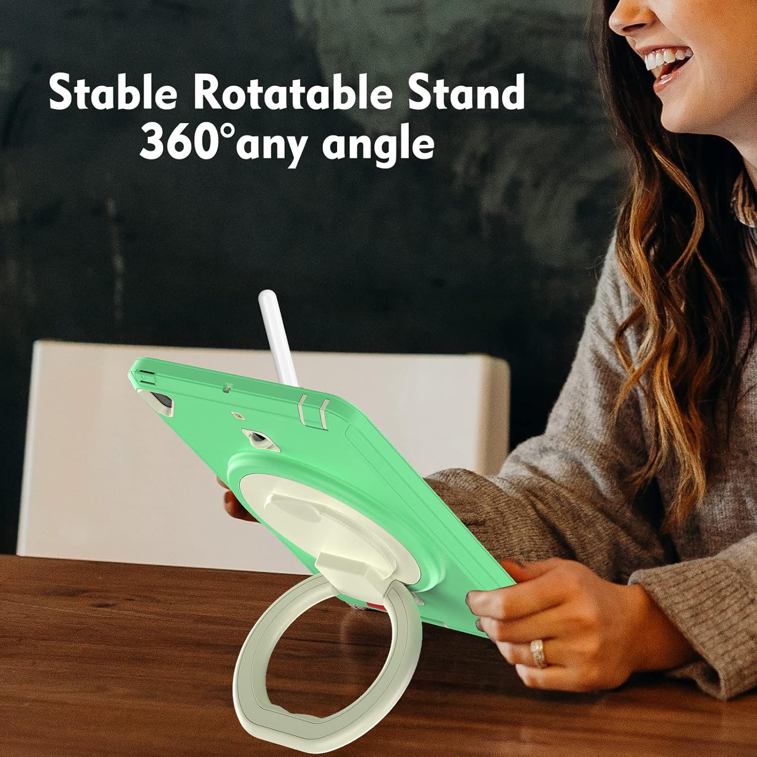 Pachet 360 Sigloo pentru iPad Mini 4/5 (2015/2019), 7.9" – Husa Shockproof Armor cu folie inclusa, curea de umar si suport rotativ, Verde