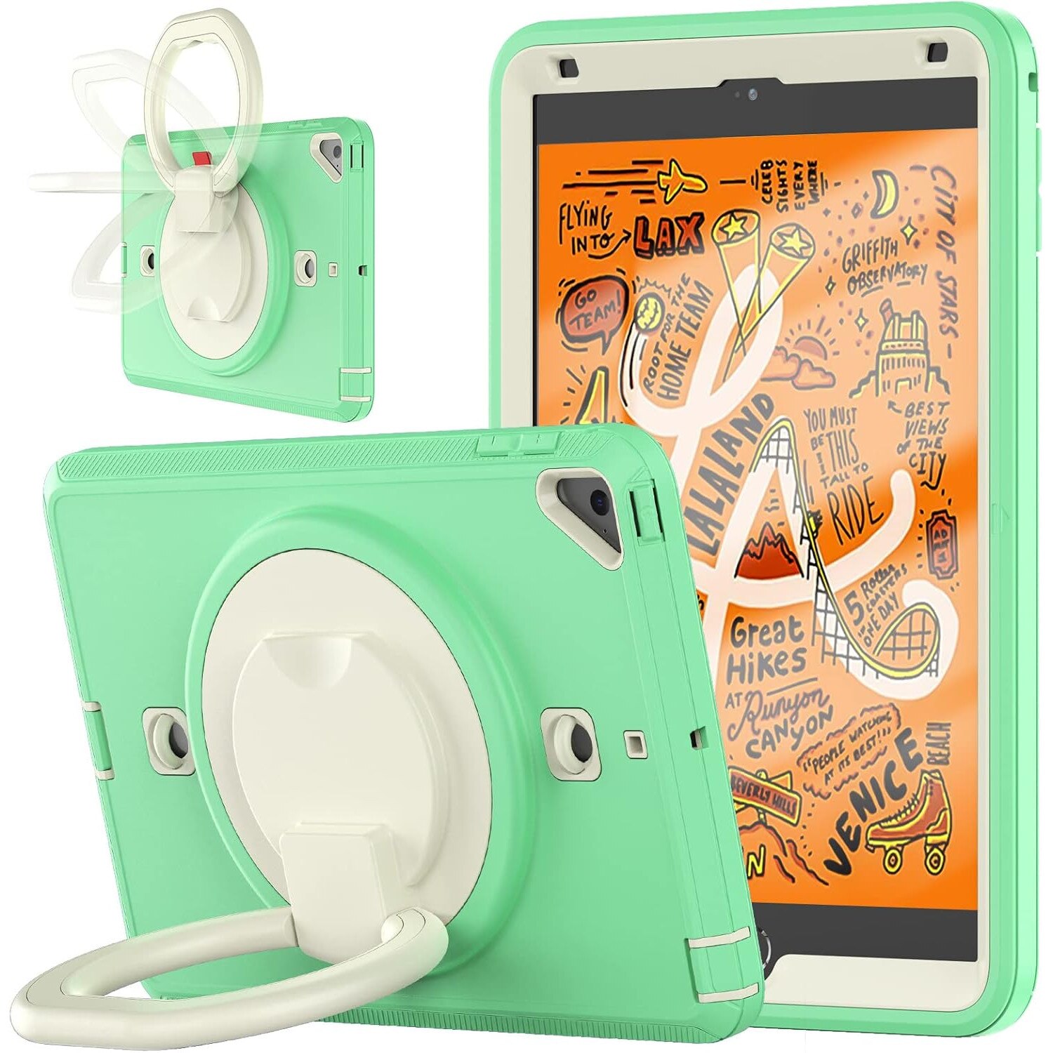 Pachet 360 Sigloo pentru iPad Mini 4/5 (2015/2019), 7.9" – Husa Shockproof Armor cu folie inclusa, curea de umar si suport rotativ, Verde