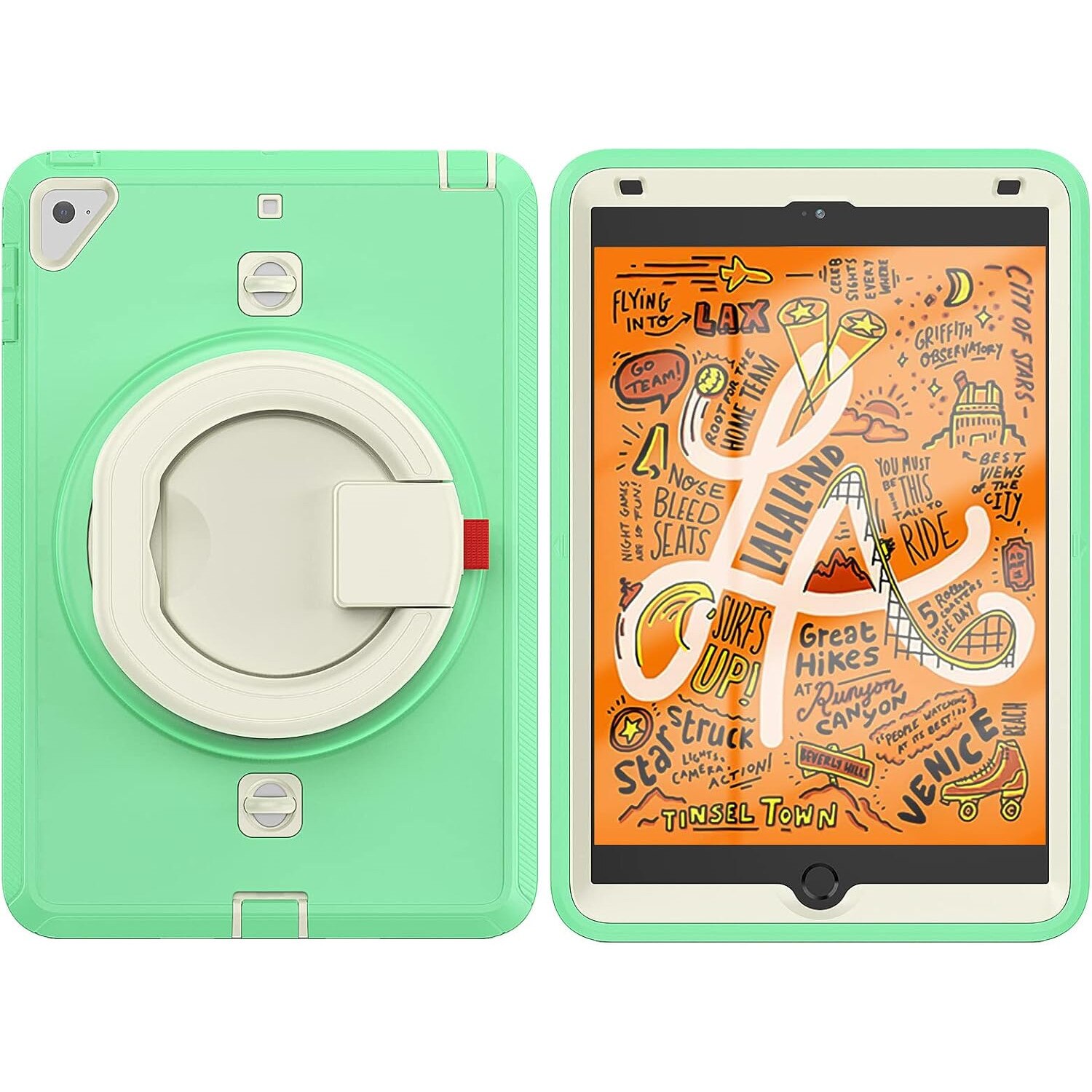 Pachet 360 Sigloo pentru iPad Mini 4/5 (2015/2019), 7.9" – Husa Shockproof Armor cu folie inclusa, curea de umar si suport rotativ, Verde