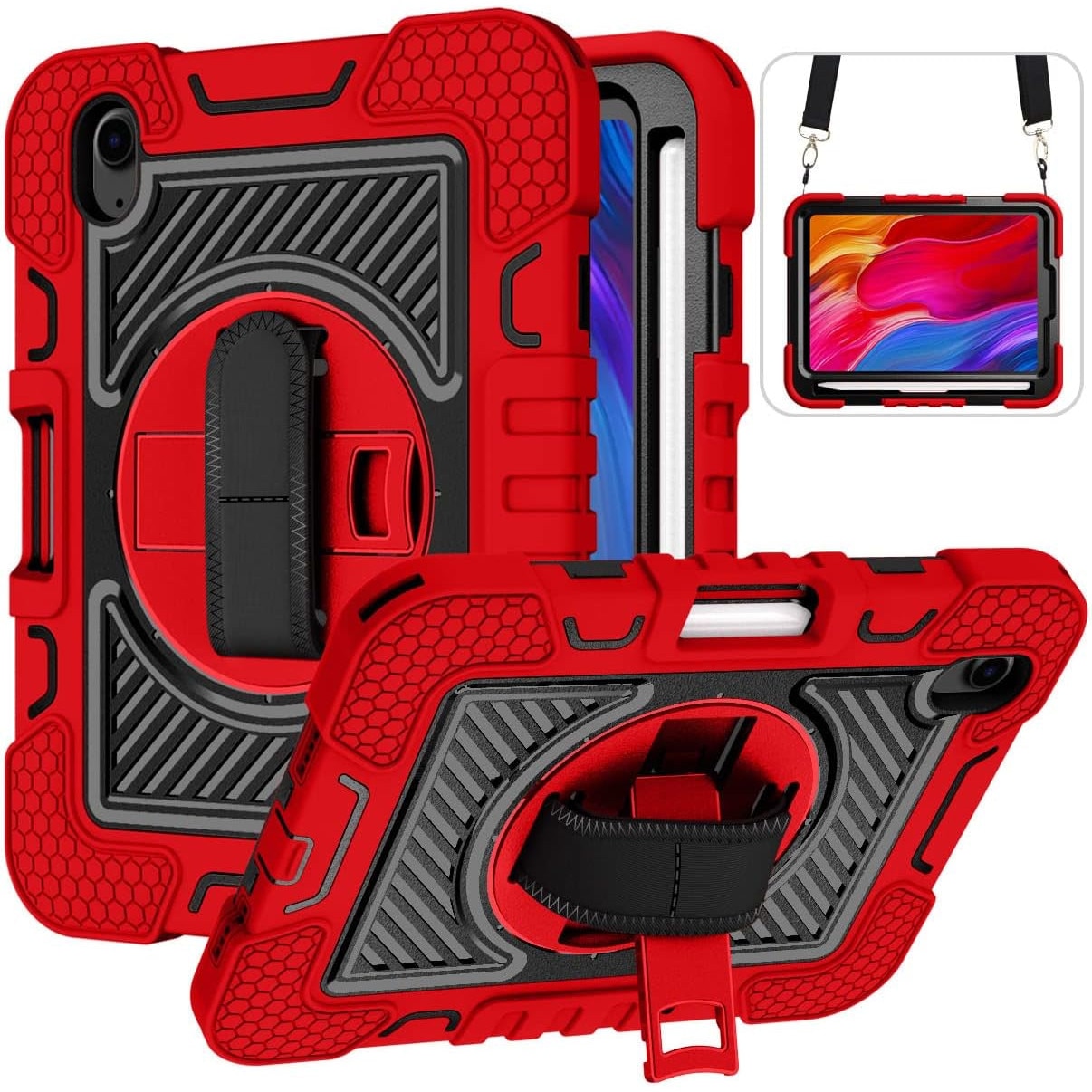 Husa premium Sigloo pentru Apple iPad Mini 7/6 (2024/2021), 8.3", Protectie Completa, Suport Creion, Stand built in, Curea Umar, Anti-Soc, Rosu