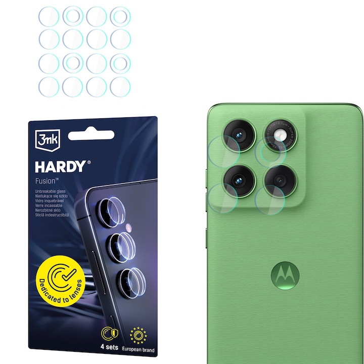 Set 4x Folii protectie camera foto 3mk Hardy Fusion pentru Motorola Edge 60, din sticla, transparent, instalare usoara