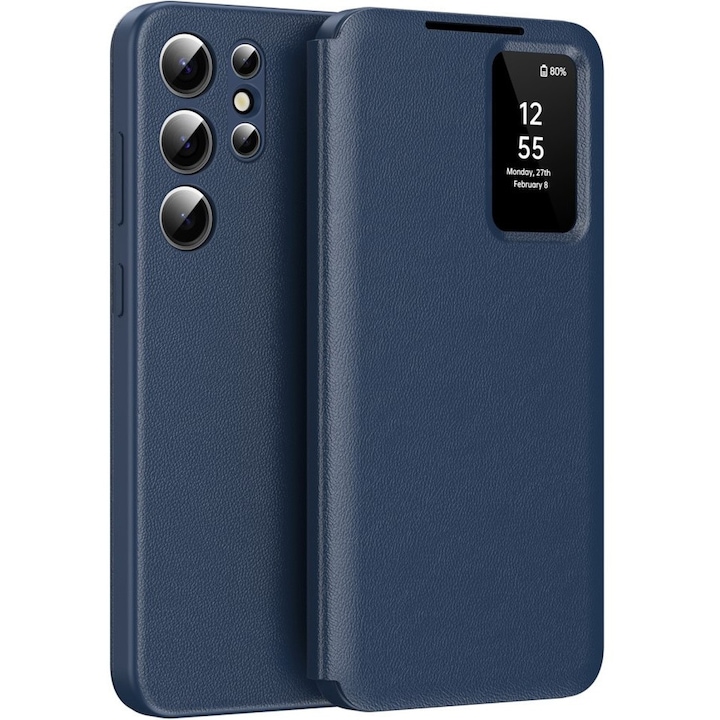 Husa pentru Samsung Galaxy S26 Ultra, Smart View Wallet, granat, functie suport, material PC si piele PU