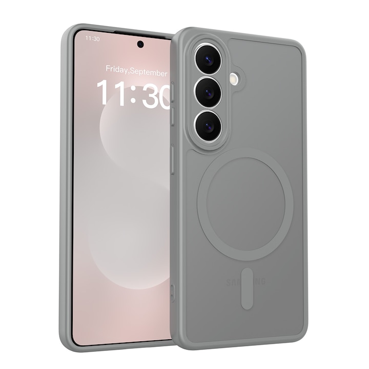 Husa de protectie pentru Samsung Galaxy S26, Omelivon, MagSafe, Protectie completa, Anti-Soc, Decupaje Precise, Incarcare Wireless, Materiale Premium, Gri inchis