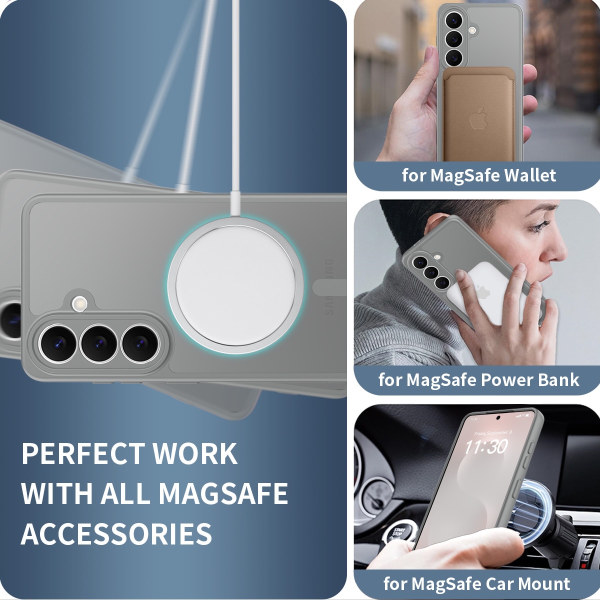 Husa de protectie pentru Samsung Galaxy S26, Omelivon, MagSafe, Protectie completa, Anti-Soc, Decupaje Precise, Incarcare Wireless, Materiale Premium, Gri inchis