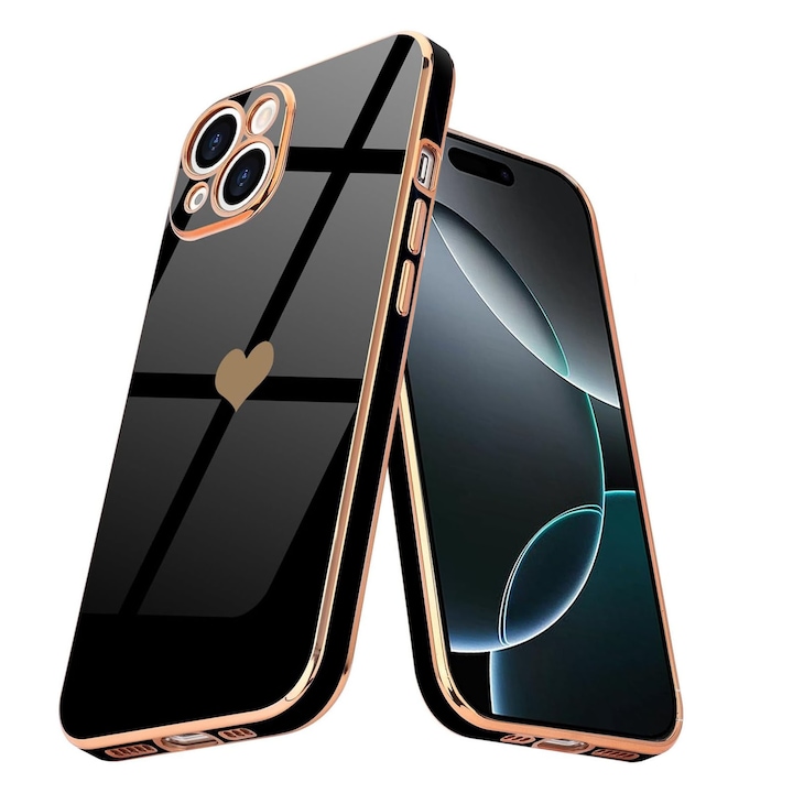 Husa telefon compatibila iPhone 15plus, Hggzeg, Husa protectie, Antizgarieturi si rezistent la socuri, Margini ridicate pentru protectia ecranului, Protectie Camera, Usor de instalat, TPU, Negru