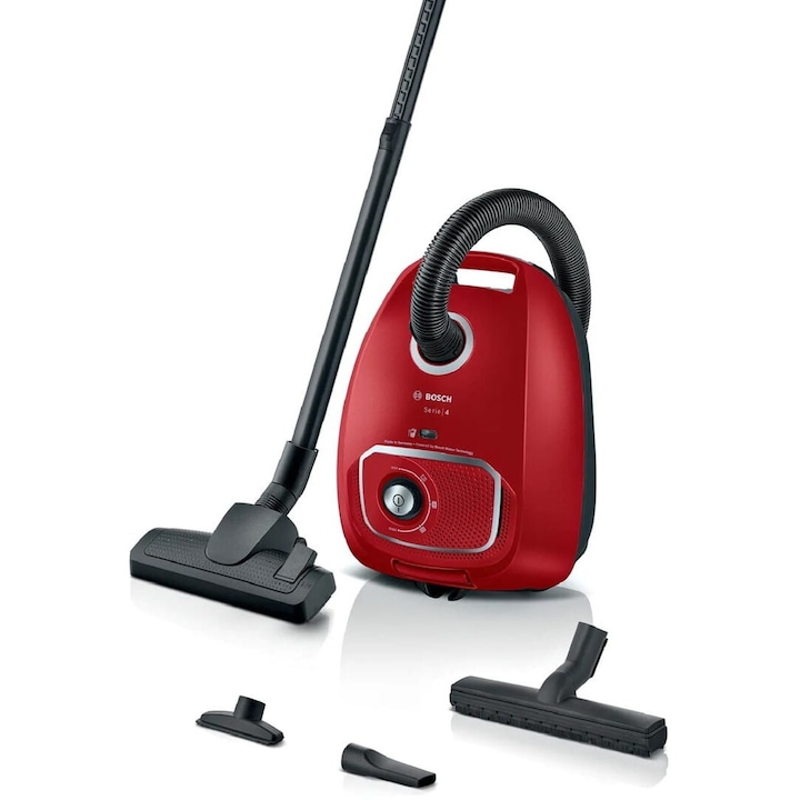 Aspirator Bosch, model BGB 41RD3H, 600W, filtrare HEPA, negru/rosu, 5.6 kg