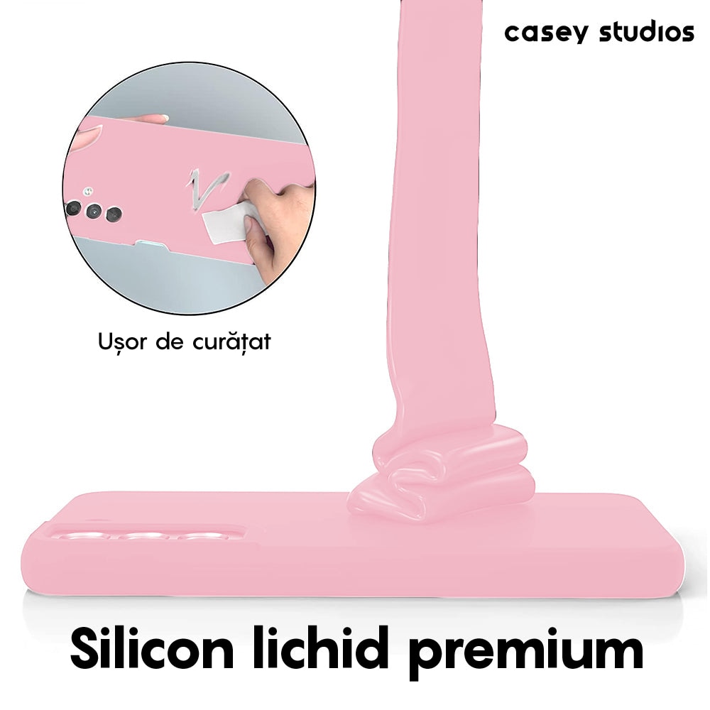 Husa CASEY STUDIOS™ compatibila cu Samsung Galaxy S22 Plus, Soft Silicone Premium, Microfibra in Interior, de Protectie, Ultra Slim, pentru Incarcare Wireless, Margini Ridicate pentru Protectia Ecranului si a Camerelor, Roz