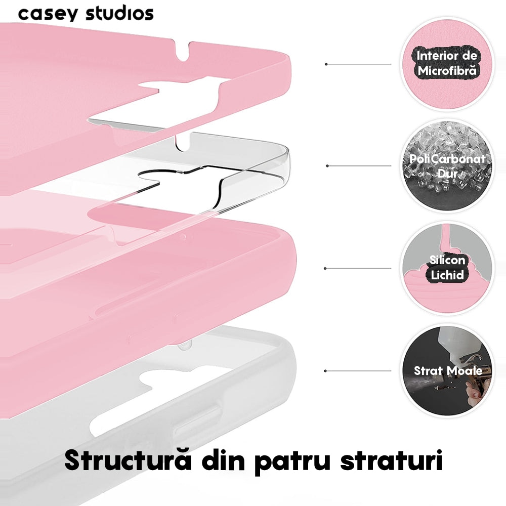 Husa CASEY STUDIOS™ compatibila cu Samsung Galaxy S22 Plus, Soft Silicone Premium, Microfibra in Interior, de Protectie, Ultra Slim, pentru Incarcare Wireless, Margini Ridicate pentru Protectia Ecranului si a Camerelor, Roz