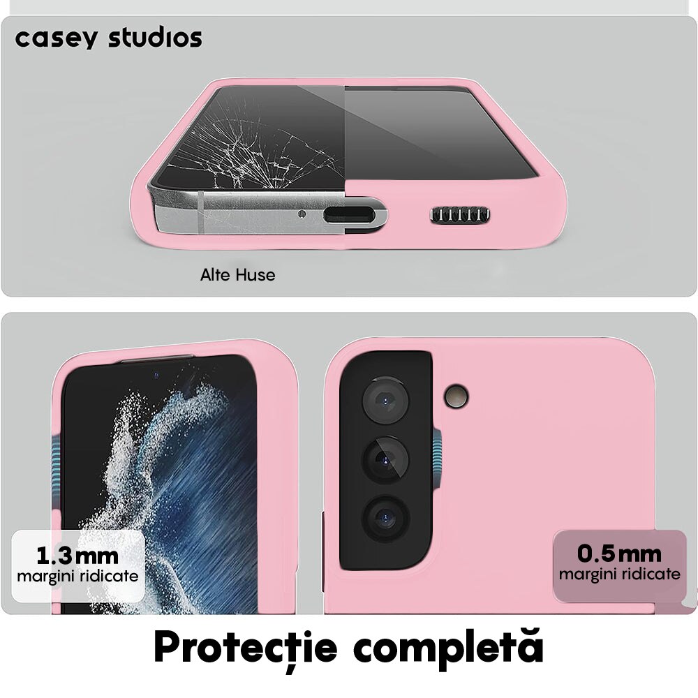 Husa CASEY STUDIOS™ compatibila cu Samsung Galaxy S22 Plus, Soft Silicone Premium, Microfibra in Interior, de Protectie, Ultra Slim, pentru Incarcare Wireless, Margini Ridicate pentru Protectia Ecranului si a Camerelor, Roz
