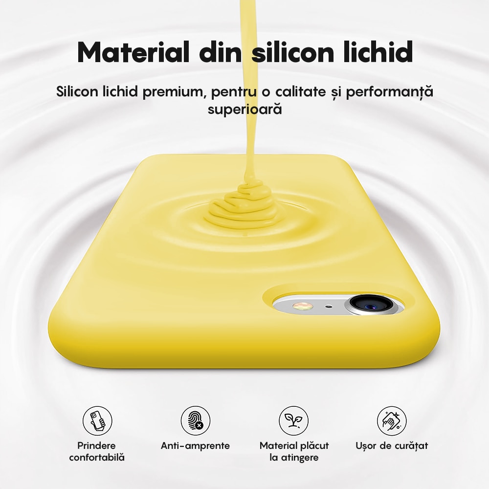 Husa CASEY STUDIOS™ compatibila cu iPhone 7 / 8 / SE 2 / SE 2020 / SE 3 2022, Soft Silicone Premium, Microfibra in Interior, Yellow, de Protectie, Ultra Slim, pentru Incarcare Wireless, Margini Ridicate de Protectia Ecranului si a Camerelor
