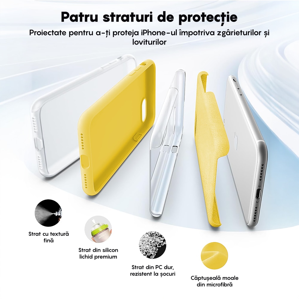 Husa CASEY STUDIOS™ compatibila cu iPhone 7 / 8 / SE 2 / SE 2020 / SE 3 2022, Soft Silicone Premium, Microfibra in Interior, Yellow, de Protectie, Ultra Slim, pentru Incarcare Wireless, Margini Ridicate de Protectia Ecranului si a Camerelor