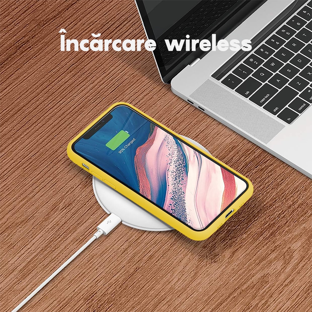 Husa CASEY STUDIOS™ compatibila cu iPhone 7 / 8 / SE 2 / SE 2020 / SE 3 2022, Soft Silicone Premium, Microfibra in Interior, Yellow, de Protectie, Ultra Slim, pentru Incarcare Wireless, Margini Ridicate de Protectia Ecranului si a Camerelor