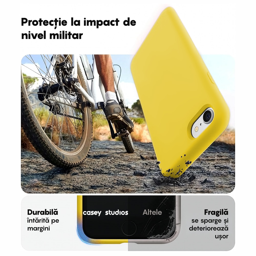 Husa CASEY STUDIOS™ compatibila cu iPhone 7 / 8 / SE 2 / SE 2020 / SE 3 2022, Soft Silicone Premium, Microfibra in Interior, Yellow, de Protectie, Ultra Slim, pentru Incarcare Wireless, Margini Ridicate de Protectia Ecranului si a Camerelor