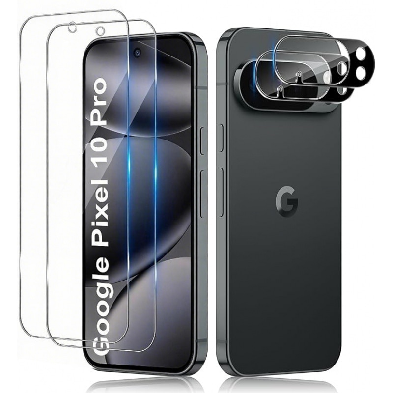Set protectie completa compatibila cu Google Pixel 10 Pro: 2 Folii de sticla securizata si 2 Folii pentru lentile camera, transparent, 0.33mm