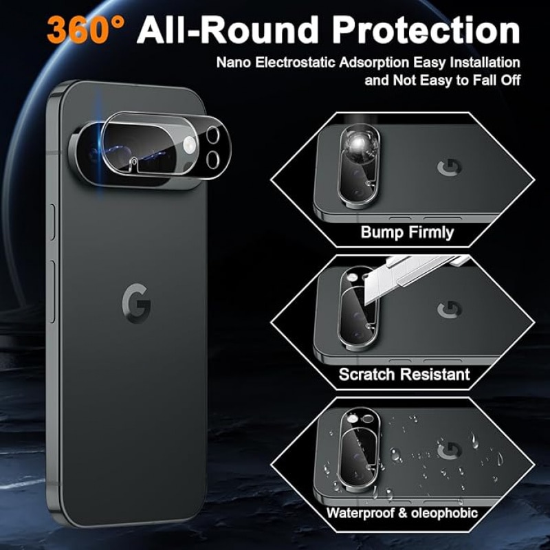 Set protectie completa compatibila cu Google Pixel 10 Pro: 2 Folii de sticla securizata si 2 Folii pentru lentile camera, transparent, 0.33mm