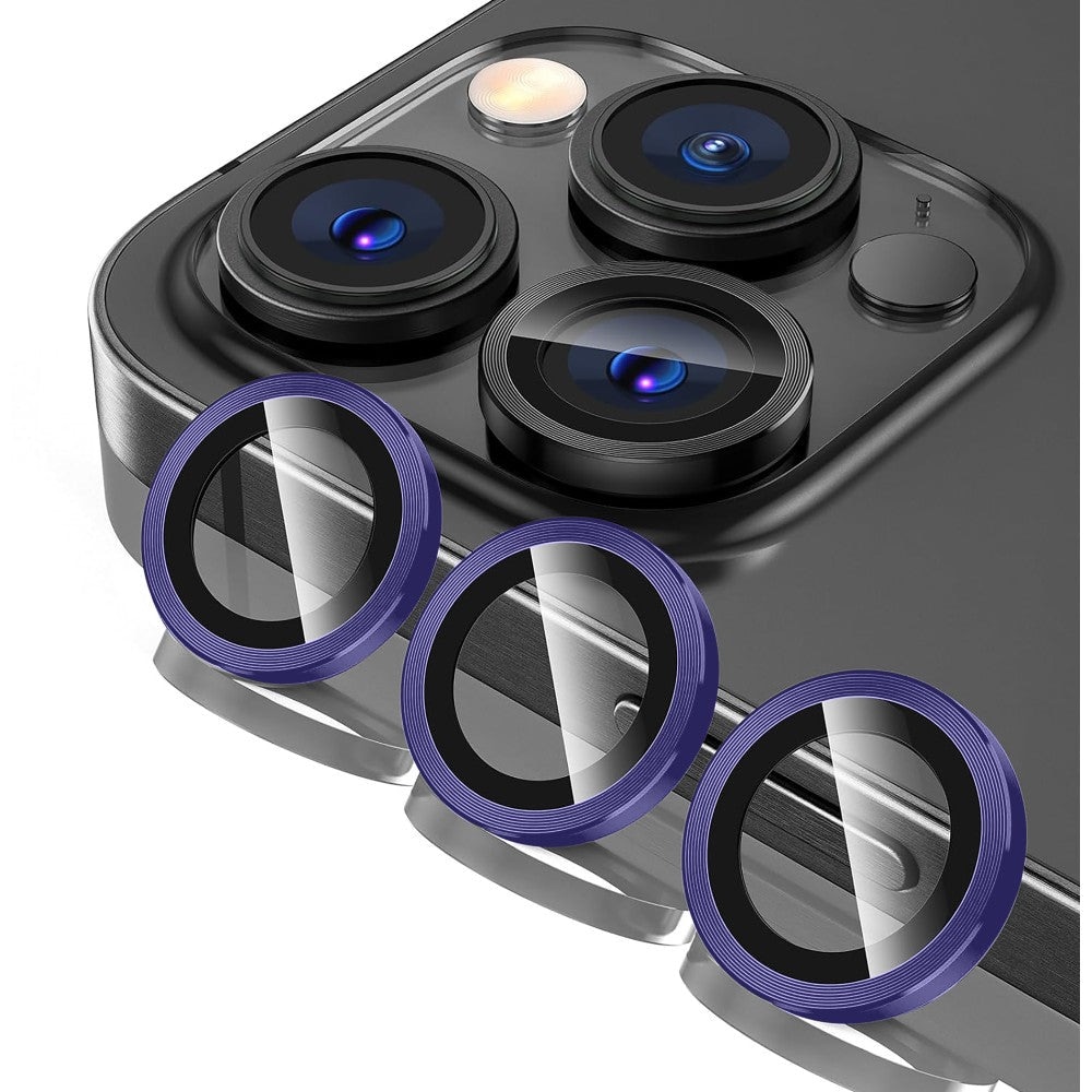 Folie Protectie Lentile Camera compatibila cu iPhone 12 Pro, CASEY STUDIOS™ MaxDefense+, Ultra HD, Anti Amprente, Anti Zgarieturi, Anti Socuri, Mov inchis