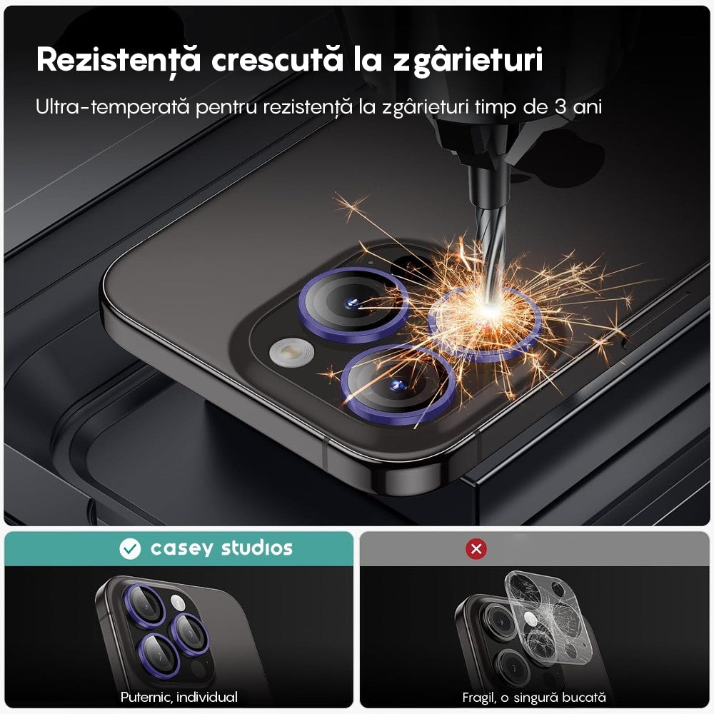 Folie Protectie Lentile Camera compatibila cu iPhone 12 Pro, CASEY STUDIOS™ MaxDefense+, Ultra HD, Anti Amprente, Anti Zgarieturi, Anti Socuri, Mov inchis