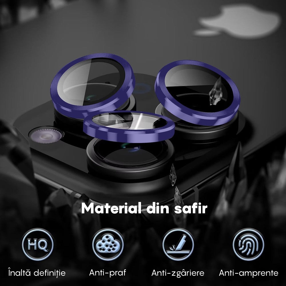 Folie Protectie Lentile Camera compatibila cu iPhone 12 Pro, CASEY STUDIOS™ MaxDefense+, Ultra HD, Anti Amprente, Anti Zgarieturi, Anti Socuri, Mov inchis