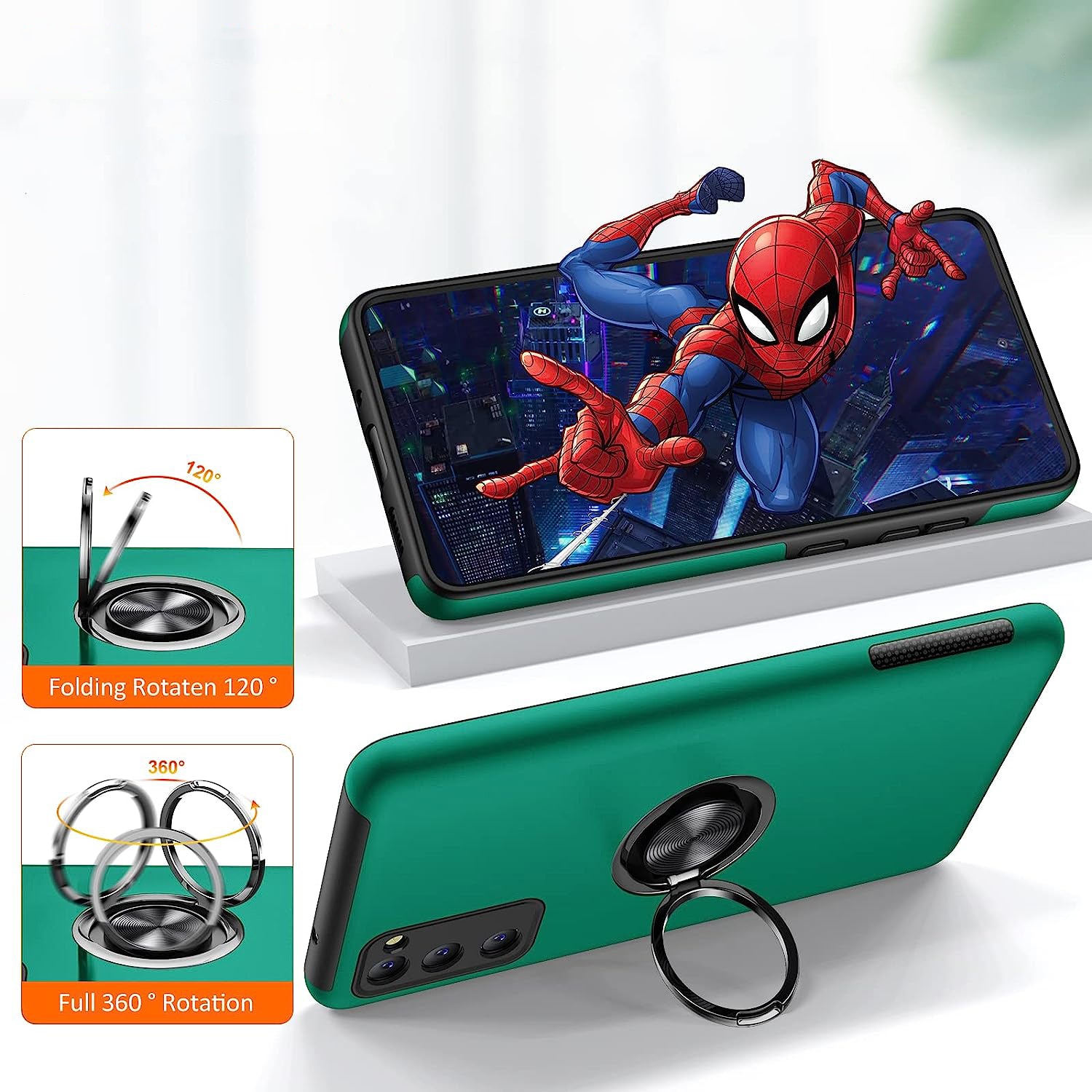 Husa pentru Samsung Galaxy S20 FE, inel rotativ 360° si Kickstand, Protectie Militara Antisoc, cu disipare termica, Verde