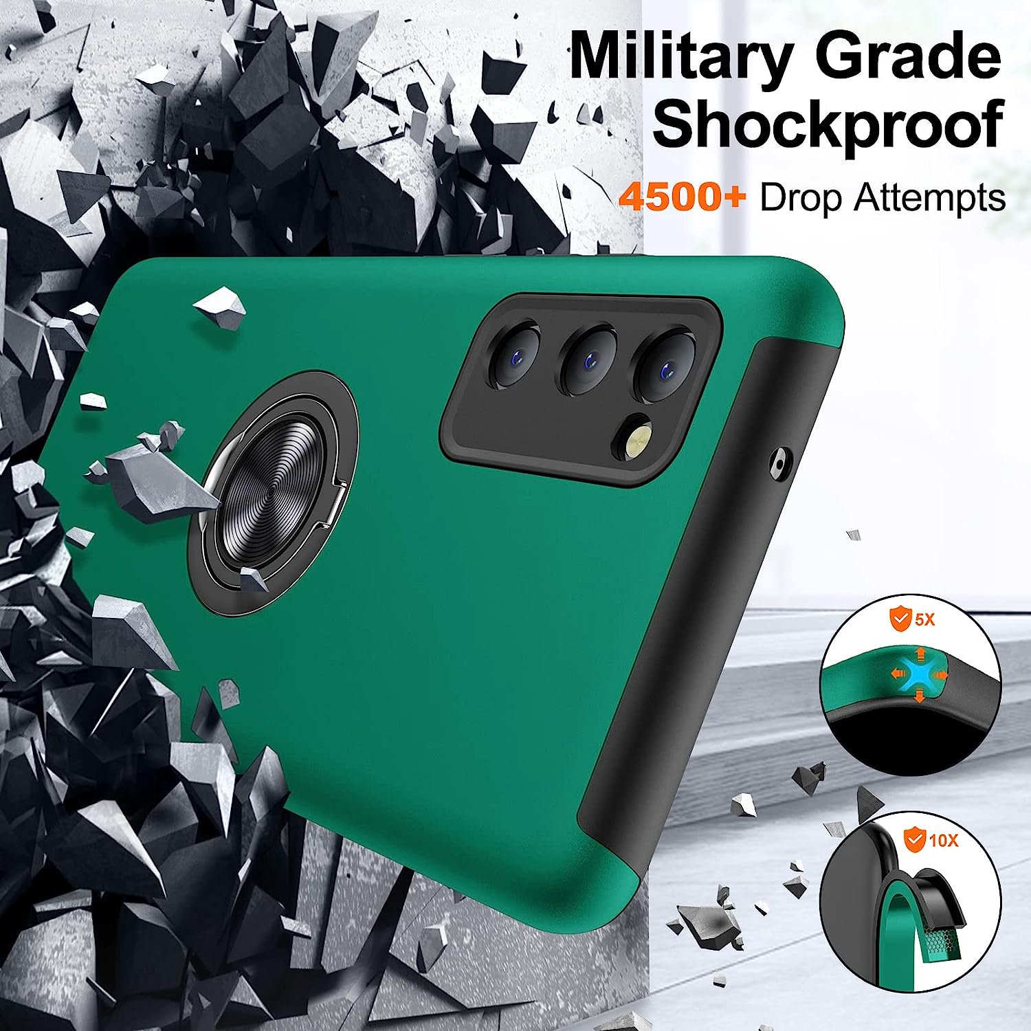 Husa pentru Samsung Galaxy S20 FE, inel rotativ 360° si Kickstand, Protectie Militara Antisoc, cu disipare termica, Verde
