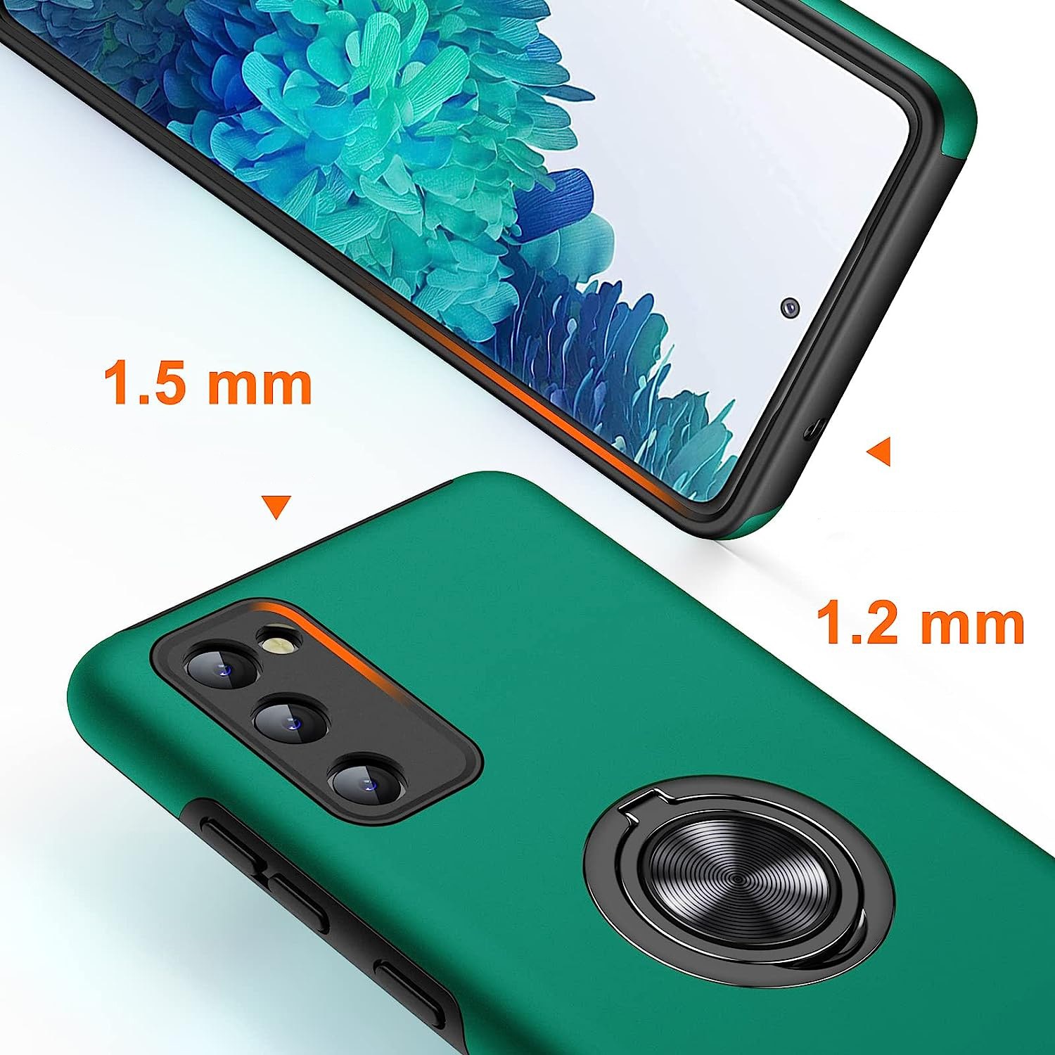 Husa pentru Samsung Galaxy S20 FE, inel rotativ 360° si Kickstand, Protectie Militara Antisoc, cu disipare termica, Verde