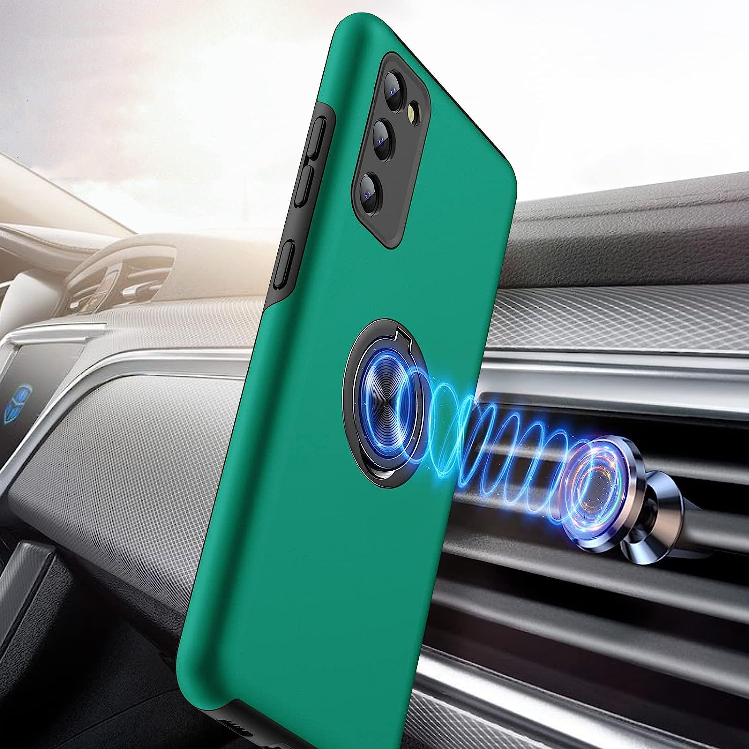 Husa pentru Samsung Galaxy S20 FE, inel rotativ 360° si Kickstand, Protectie Militara Antisoc, cu disipare termica, Verde