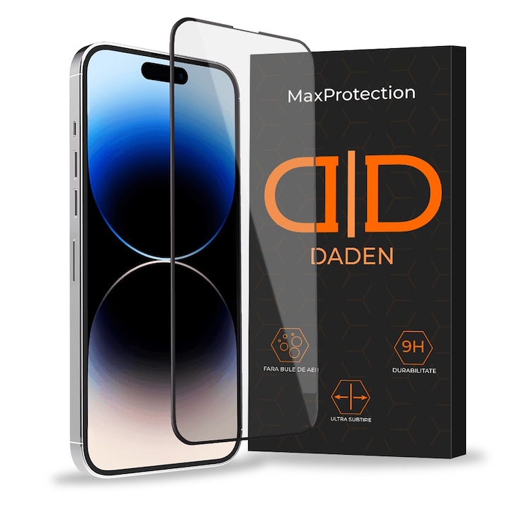 Folie Sticla pentru iPhone 16 Pro Daden MaxProtection, Full Cover, Protectie Profesionala, Ultra Rezistenta, Calitate Premium, Margini negre