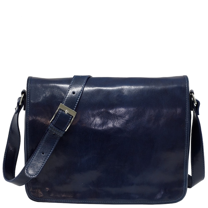 Geantă laptop Util Land, piele naturală, bleumarin, 36x7x27cm